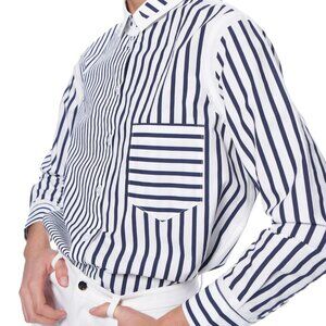 The Kit. Zoe Shirt | Navy Prep Stripe Size Large